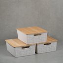 Ver imagem 5 de Kit 3 caixas organizadoras tampa de bambu 12l branca - Oikos