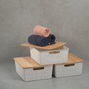 Ver imagem 6 de Kit 3 caixas organizadoras tampa de bambu 12l branca - Oikos