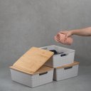 Ver imagem 7 de Kit 3 caixas organizadoras tampa de bambu 12l branca - Oikos