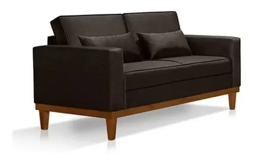Sofá Living Valência 1,58 Mts C/ Base Madeira Veludo Marrom C/ 2 Almofadas -d28 - 4