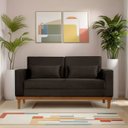 Ver imagem 1 de Sofá Living Valência 1,58 Mts C/ Base Madeira Veludo Marrom C/ 2 Almofadas -d28