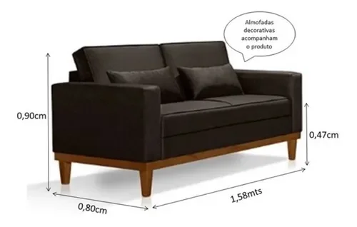 Ver imagem 3 de Sofá Living Valência 1,58 Mts C/ Base Madeira Veludo Marrom C/ 2 Almofadas -d28