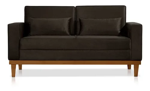 Ver imagem 2 de Sofá Living Valência 1,58 Mts C/ Base Madeira Veludo Marrom C/ 2 Almofadas -d28