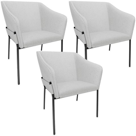 Kit 3 Cadeiras para Sala de Jantar Estar Living Olívia L02 Linho Cinza - Lyam Decor