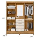 Ver imagem 3 de Guarda Roupa Solteiro Ambiente Atenas com Espelho 4 Portas Freijó Off White- Moval