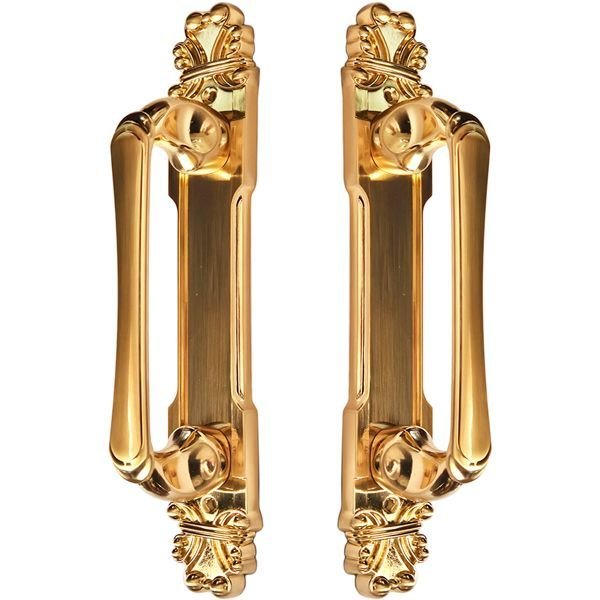 Puxador Duplo Mozart 215mm Dourado Escovado Porta Pivotante Correr Passagem Madeira Vidro Colonial C