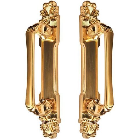 Puxador Duplo Mozart 215mm Dourado Escovado Porta Pivotante Correr Passagem Madeira Vidro Colonial C