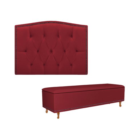 Kit Cabeceira Painel + Recamier Genova Suede Vinho Dominic Decor