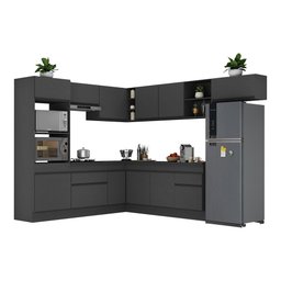 Armário de Cozinha Completa de Canto com Rodapé Veneza Multimóveis MP2083.895 Preto - 3