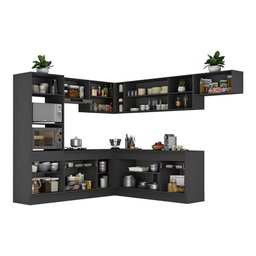 Armário de Cozinha Completa de Canto com Rodapé Veneza Multimóveis MP2083.895 Preto - 6