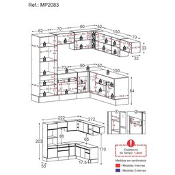 Armário de Cozinha Completa de Canto com Rodapé Veneza Multimóveis MP2083.895 Preto - 5