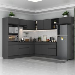 Armário de Cozinha Completa de Canto com Rodapé Veneza Multimóveis MP2083.895 Preto - 2