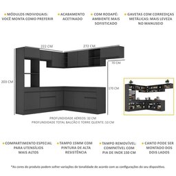 Armário de Cozinha Completa de Canto com Rodapé Veneza Multimóveis MP2083.895 Preto - 4