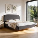Ver imagem 1 de Cama Queen Flutuante com Cabeceira 160cm Aura W01 Linho Cinza Escuro - Lyam Decor