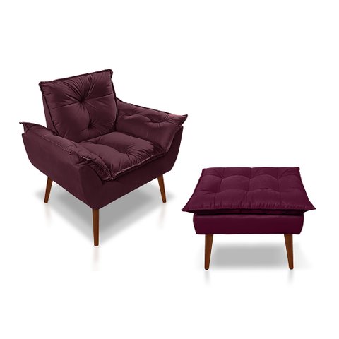 Kit Poltrona com Puff Opala para Sala Confortável e Resistente Suede