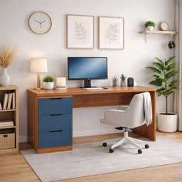 Mesa para Escritório Madri 3 Gavetas Azul/freijó - Politorno - 1