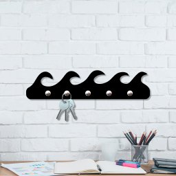 Porta Chaves de Parede 6mm Onda Decorativo em MDF:PRETO - 1