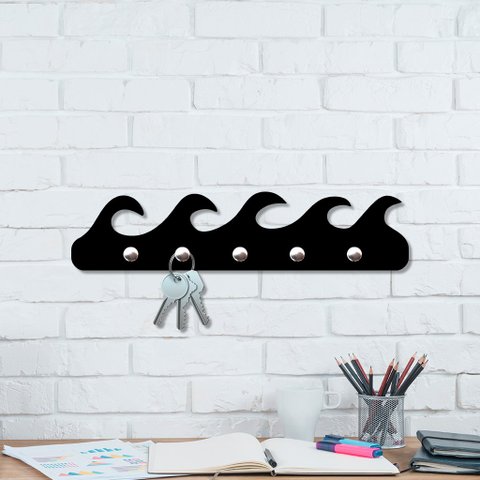 Porta Chaves de Parede 6mm Onda Decorativo em MDF:PRETO
