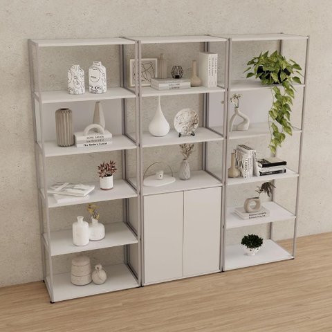 Estante Industrial 3 Torres Portas Prateleiras Metal Madeira Cor:cinza