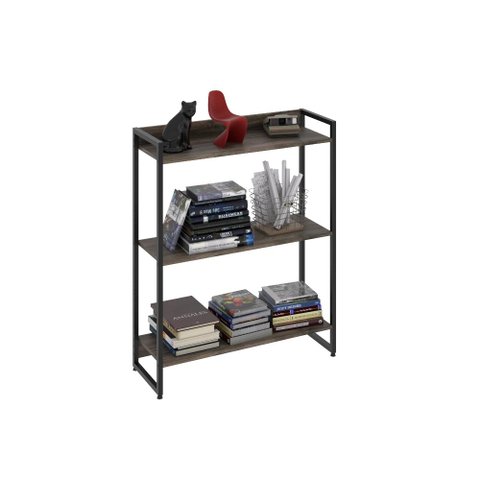 Estante Multiuso Escritório Industrial 3 Prateleiras Areta 104x80cm C01 Carvalho Dark - Lyam Decor
