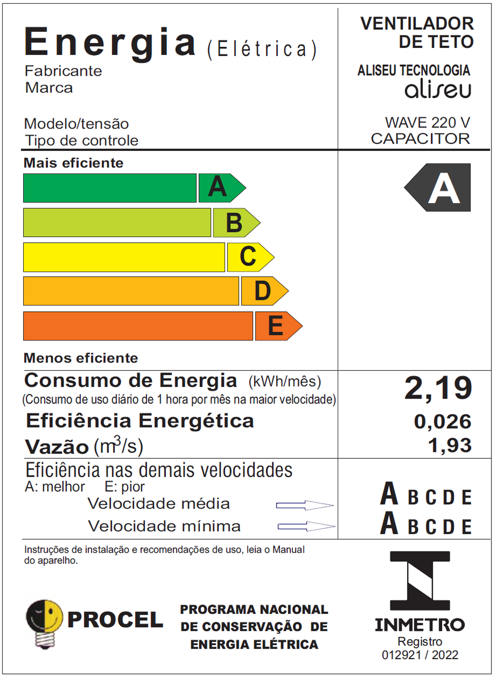 VENTILADOR DE TETO ALISEU WAVE COM CONTROLE DE PAREDE 220V - 4