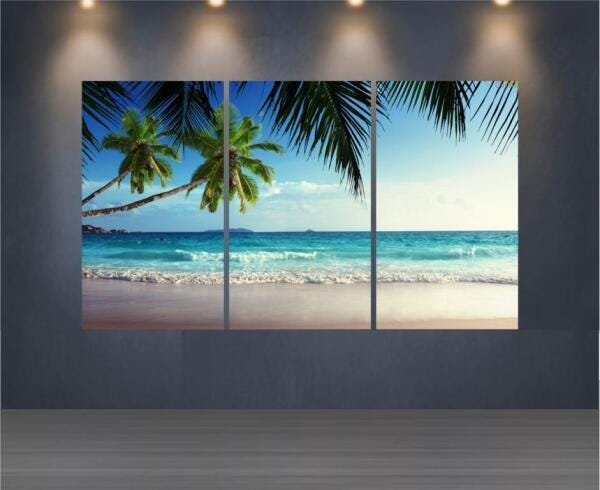 Quadro Mosaico Paisagem Praia 3 Peças 1,20x0,70cm Ref 02 - 1
