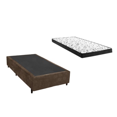 Cama Box Solteiro Colchão Mola Bonnel Belos Sonhos + Box Suede 68x88x188:marrom