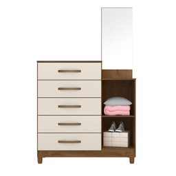 Cômoda 5 Gavetas e 1 Porta com Espelho Lisboa Castanho Wood Baunilha 937391 Moval - 2