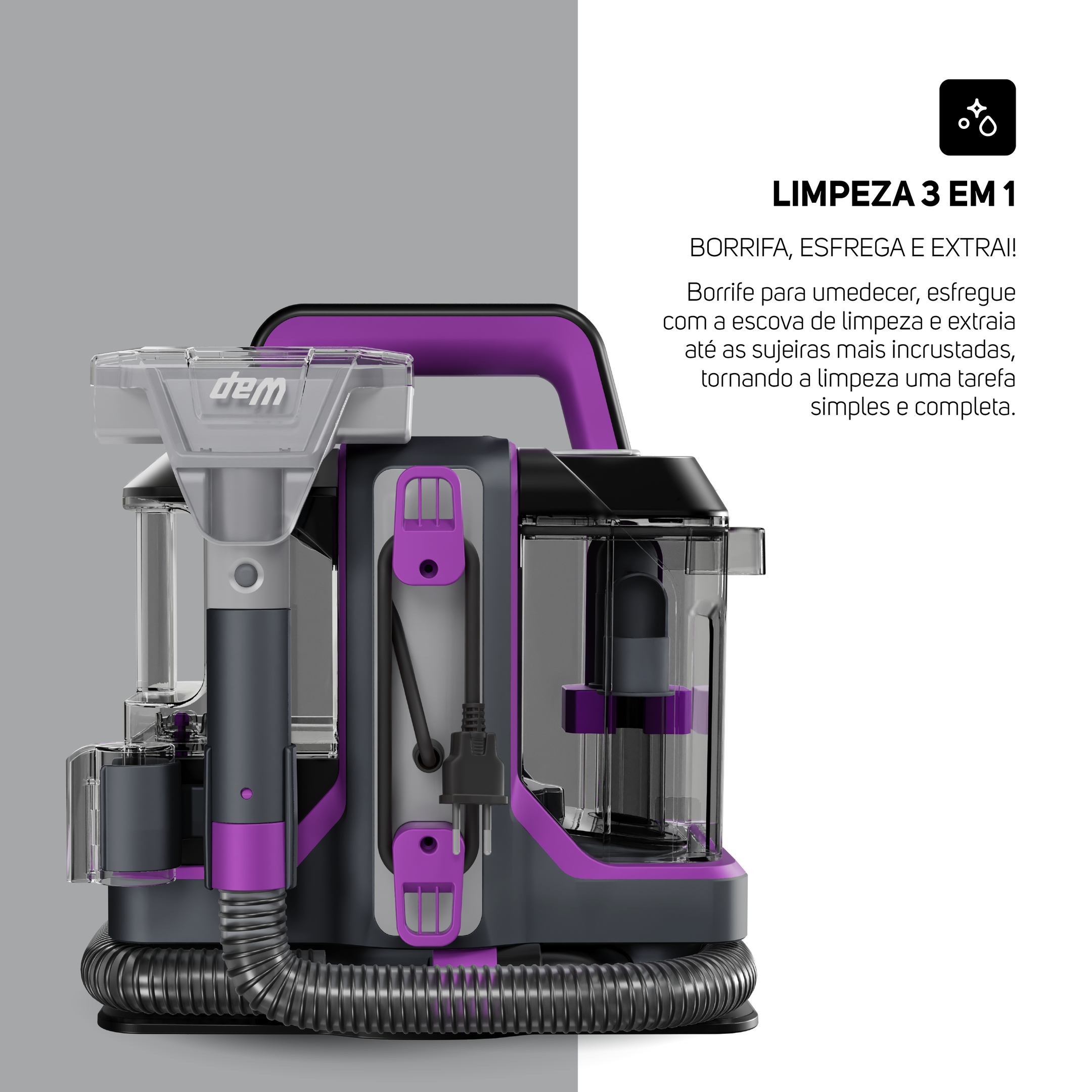 Extratora de Sujeira Portátil 3 em 1 Wap Spot Cleaner W3 Borrifa, Limpa e Higieniza 1450w 220v - 3