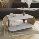 Ver imagem 2 de Mesa de Centro Sala Floripa com Pés de Madeira Maciça Off White/cinamomo