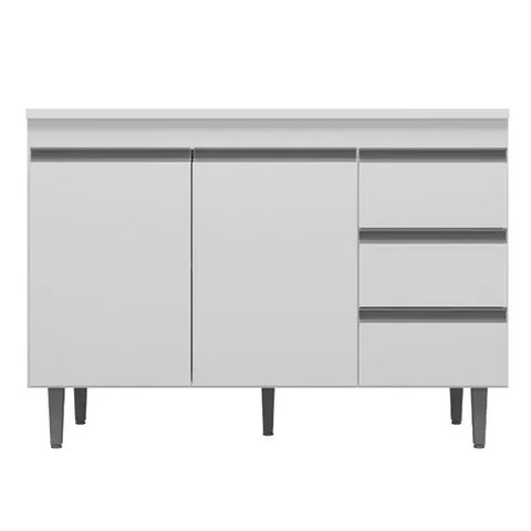 Balcão de Pia Branco 2 Portas e 3 Gavetas Andréia 120cm - Moveis Leartam