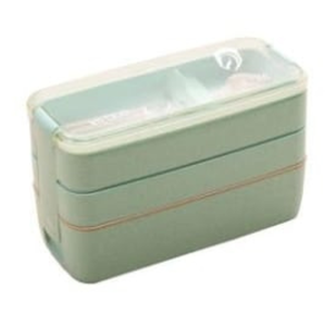 Marmita com Talheres para Almoço com 3 Divisórias de 900ml - Verde