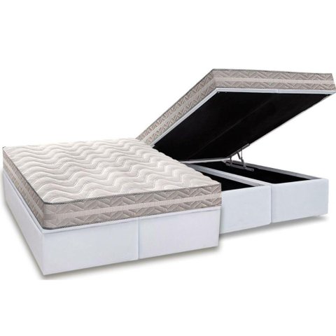 Conjunto Box Baú Queen Colchão Espuma Paropas D28 - Master Ag80 Prata Double Face 17 + Base Crc