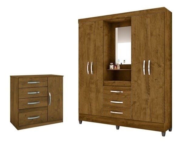 Guarda-Roupa e Cômoda Vênus Capri Castanho Wood - 1