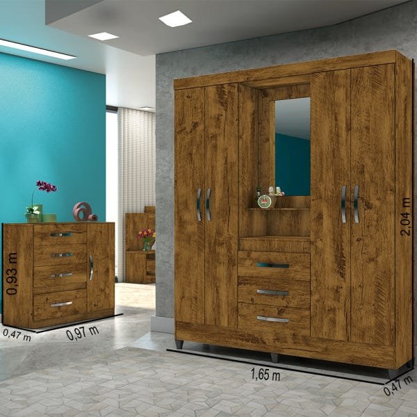 Guarda-Roupa e Cômoda Vênus Capri Castanho Wood - 7