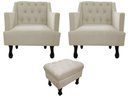Ver imagem 1 de Kit 2 Poltronas Decorativa Julia + Puff Luis Xv Suede Bege Pés Madeira Mz Decor