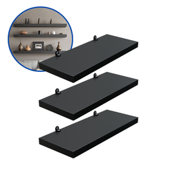 Kit 3 Prateleira Preta 25X10 + Suporte Flutuante Mdf Organizadora Decoração Cozinha Banheiro Sala - 2 Kit 3 Prateleira Preta 25X10 + Suporte Flutuante Mdf Organizadora Decoração Cozinha Banheiro Sala - 2