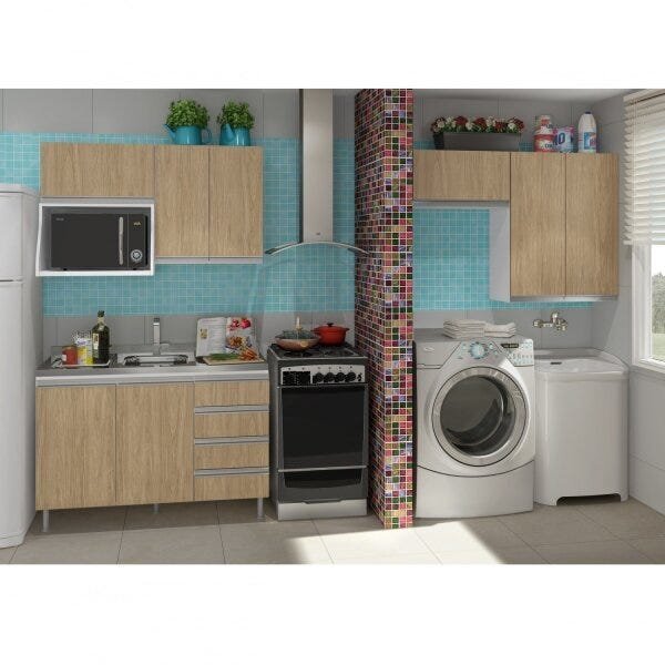 Cozinha Compacta com Balcão sem Tampo e Armário Multiuso Veneza Completa Móveis - 1