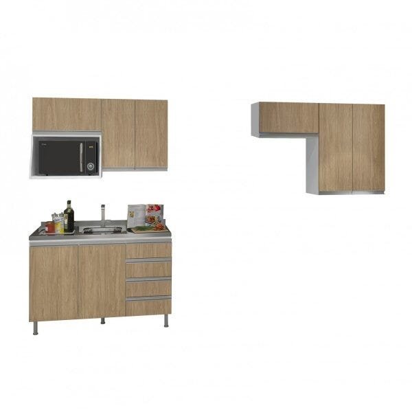 Cozinha Compacta com Balcão sem Tampo e Armário Multiuso Veneza Completa Móveis - 2