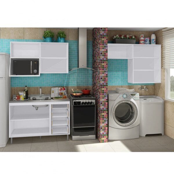 Cozinha Compacta com Balcão sem Tampo e Armário Multiuso Veneza Completa Móveis - 4