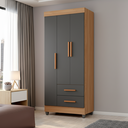 Ver imagem 2 de Roupeiro Lite 3 Portas 2 Gavetas Guarda-roupa Solteiro - Nature / Cinza