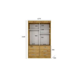 Guarda-Roupa Solteiro com Espelho 2 Portas 6 Gavetas Sonare - Canela, Novo Hor - 2