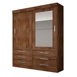 Guarda-Roupa Solteiro com Espelho 2 Portas 6 Gavetas Sonare - Canela, Novo Hor - 3