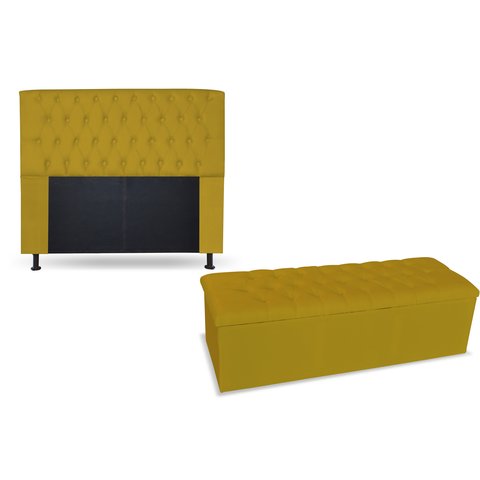 KIT CABECEIRA 160 + RECAMIER 160 LADY COR SUEDE AMARELO TOPÁZIO DECOR