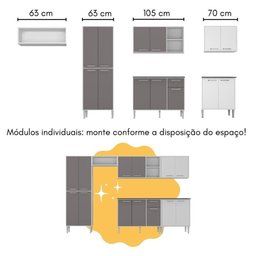 Armário de Cozinha Modulado com Bancada Americana Xangai Multimóveis Mp2206 Branco/lacca Fumê - 5