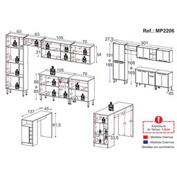 Armário de Cozinha Modulado com Bancada Americana Xangai Multimóveis Mp2206 Branco/lacca Fumê - 3