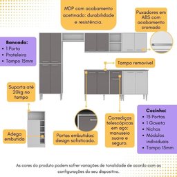 Armário de Cozinha Modulado com Bancada Americana Xangai Multimóveis Mp2206 Branco/lacca Fumê - 2