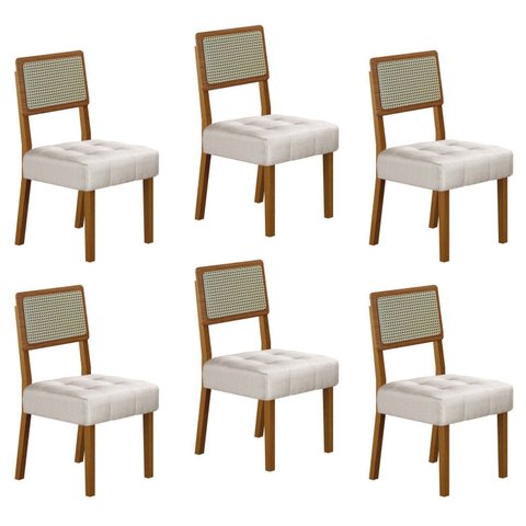 Kit de 6 Cadeiras para Sala de Jantar Pés em Madeira Maciça Liz Bege/Cinamomo/Veludo Palha