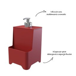 Dispenser de Pia para Detergente e Esponja com Válvula Cromada - Stolf Vermelho - 2