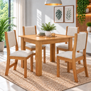Ver imagem 1 de Conjunto Mesa de Jantar Retangular Palace Mel 4 Cadeiras Sol Linho Bege